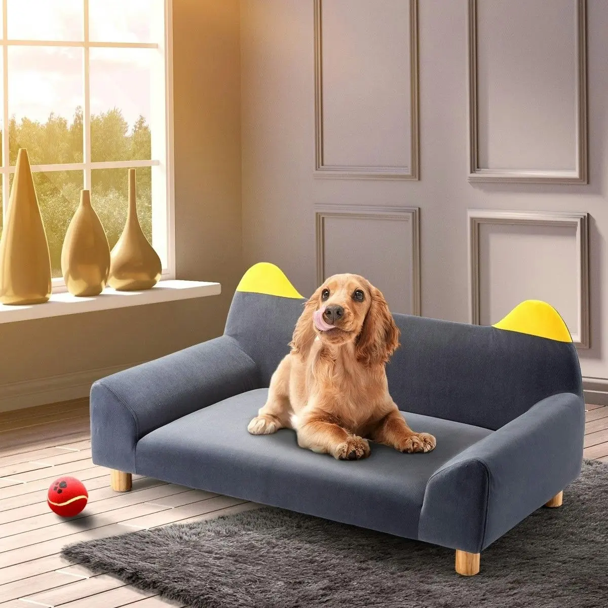 Pet Scene Dog Bed Cat Couch Pet Sofa Doggy Soft Lounge Puppy Cushioned Chaise Furniture Ears Legs Flannelette