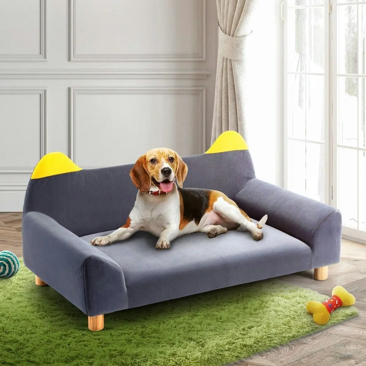 Pet Scene Dog Bed Cat Couch Pet Sofa Doggy Soft Lounge Puppy Cushioned Chaise Furniture Ears Legs Flannelette