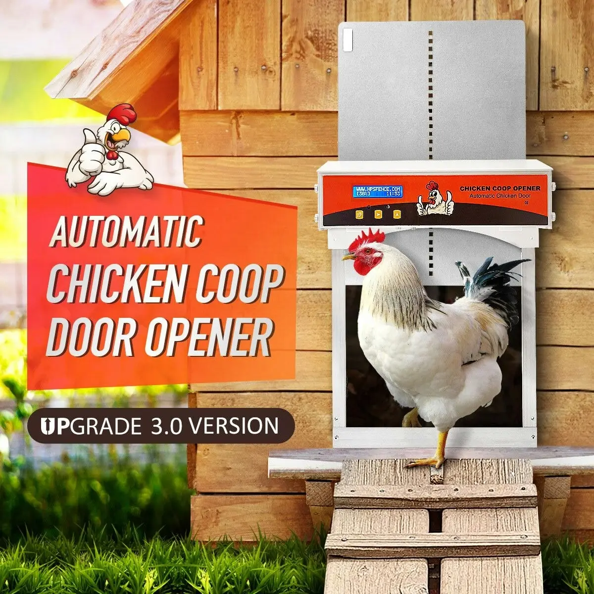 Pet Scene Automatic Chicken Door Auto Opener Coop House Kit Cage Closer Timer Light Sensor Upgraded