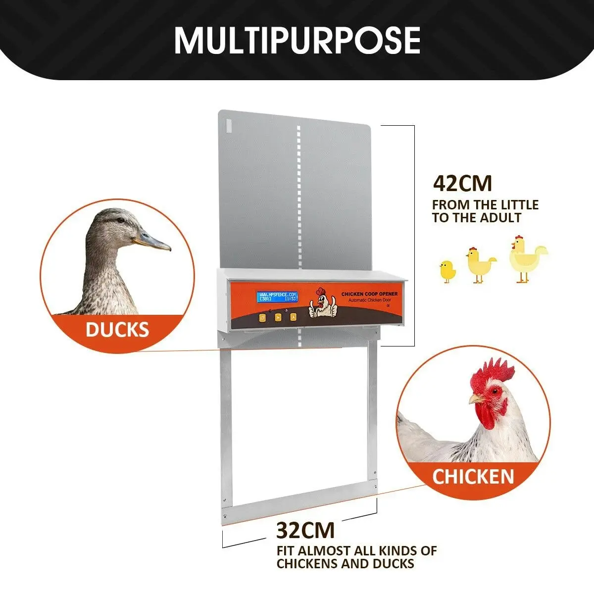 Pet Scene Automatic Chicken Door Auto Opener Coop House Kit Cage Closer Timer Light Sensor Upgraded