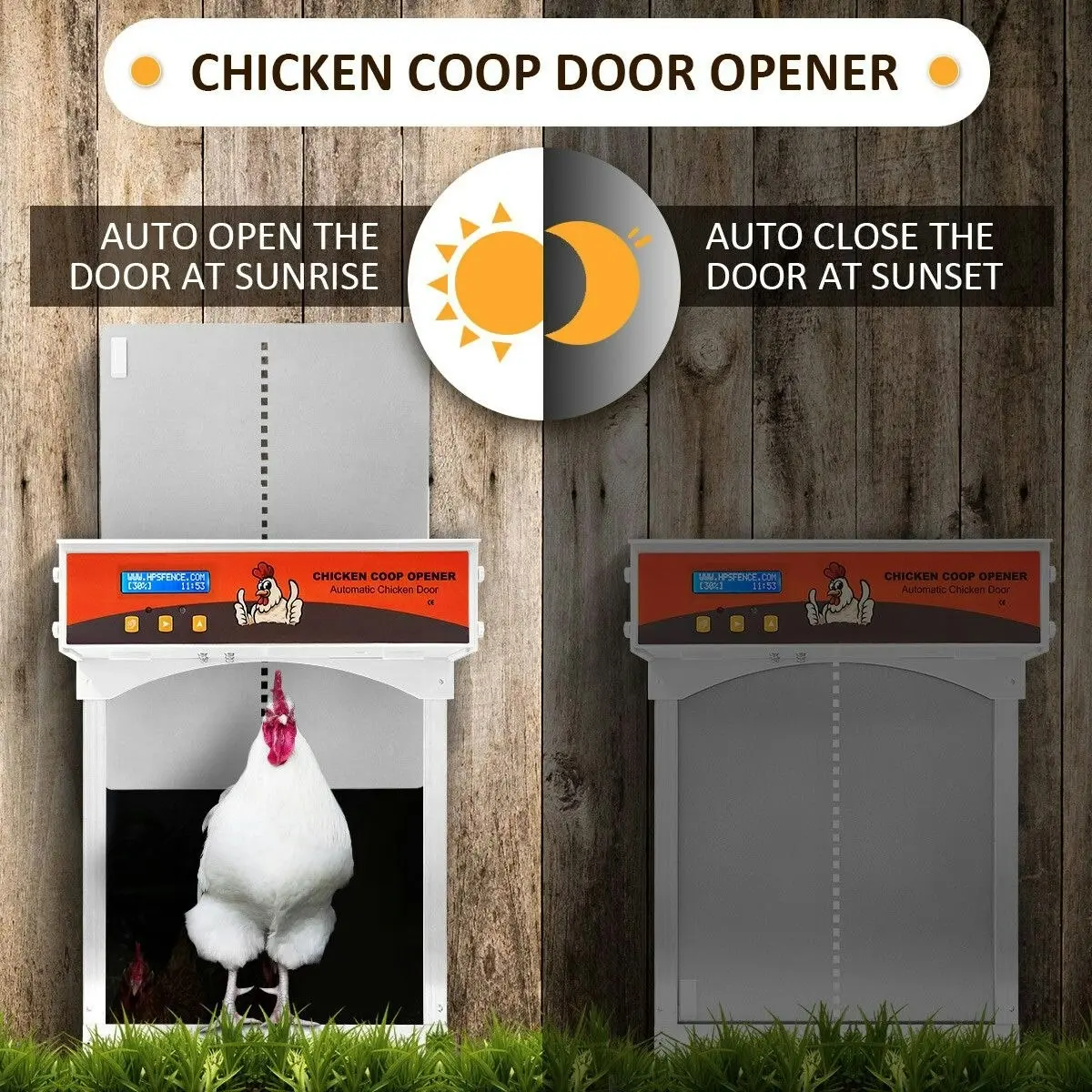 Pet Scene Automatic Chicken Door Auto Opener Coop House Kit Cage Closer Timer Light Sensor Upgraded