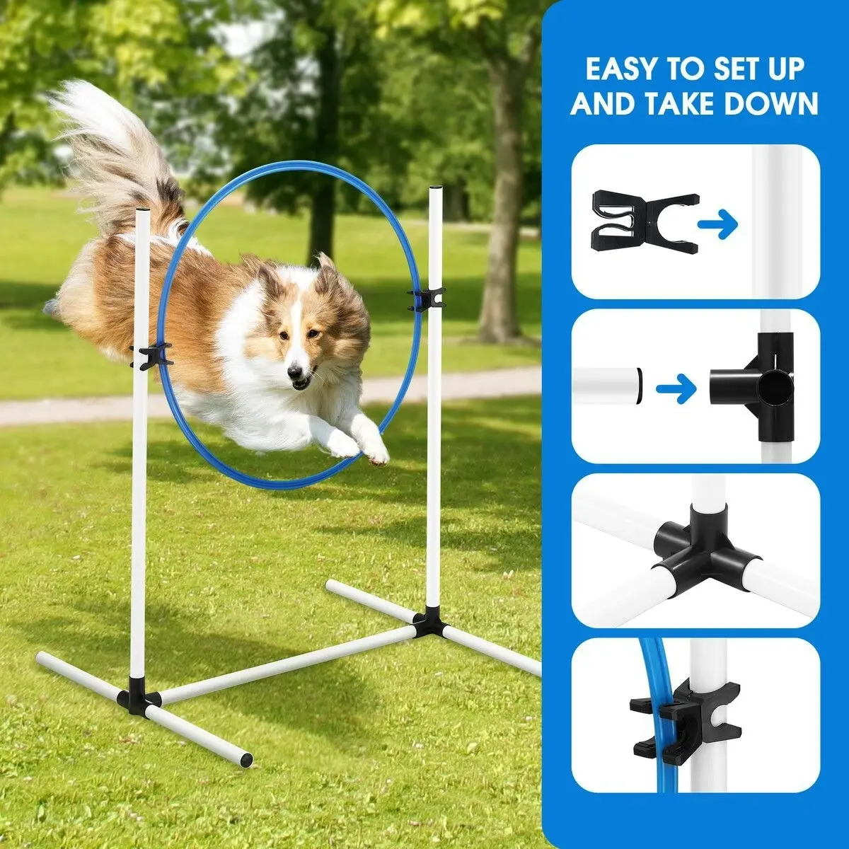 Pet Scene 7PCS Dog Agility Equipment Obstacle Course Pet Training High Tire Hurdle Jump Exercise Supplies Sports Tunnel Weave Pole Pause Box with Bags