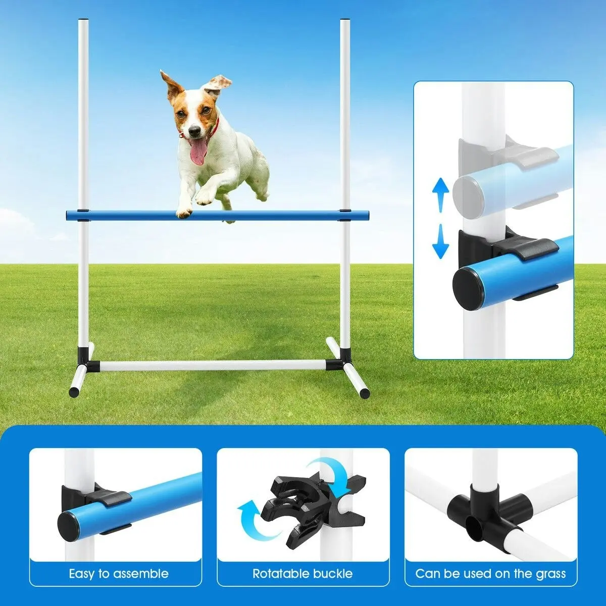 Pet Scene 7PCS Dog Agility Equipment Obstacle Course Pet Training High Tire Hurdle Jump Exercise Supplies Sports Tunnel Weave Pole Pause Box with Bags