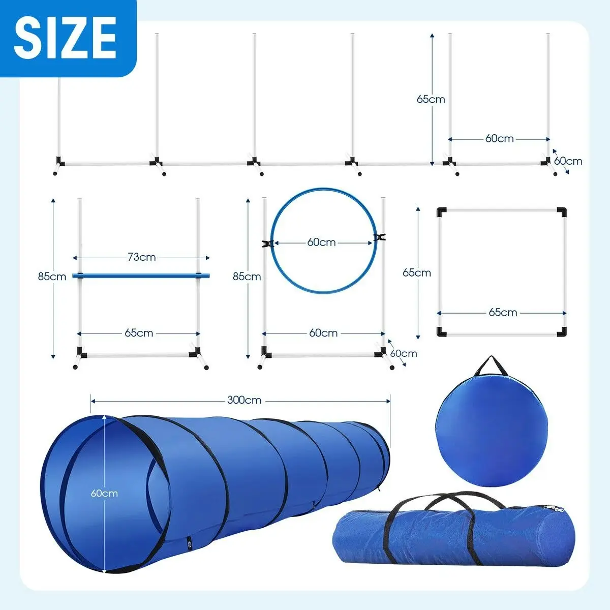 Pet Scene 7PCS Dog Agility Equipment Obstacle Course Pet Training High Tire Hurdle Jump Exercise Supplies Sports Tunnel Weave Pole Pause Box with Bags