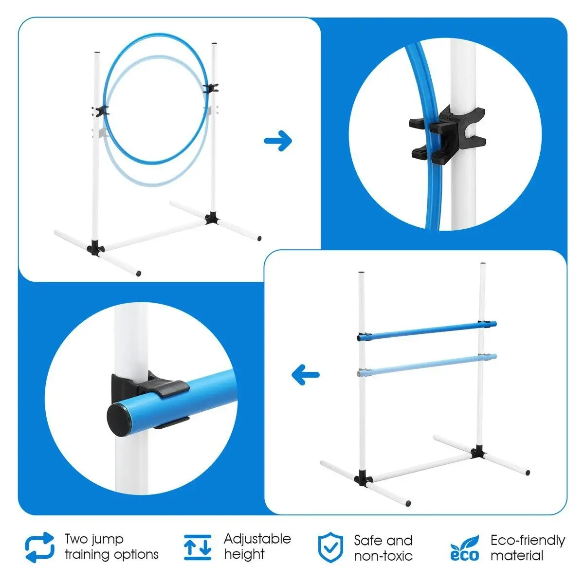 Pet Scene 7PCS Dog Agility Equipment Obstacle Course Pet Training High Tire Hurdle Jump Exercise Supplies Sports Tunnel Weave Pole Pause Box with Bags