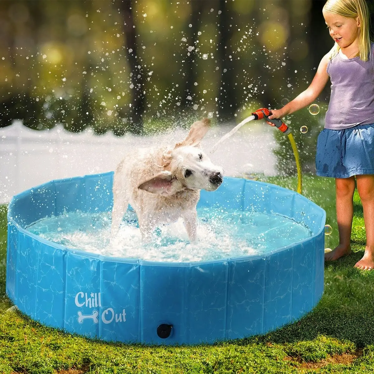 AFP  Portable Foldable Dog Puppy Swimming Paddling Pool Washing Bath Tub L Size for Cat Pet Children