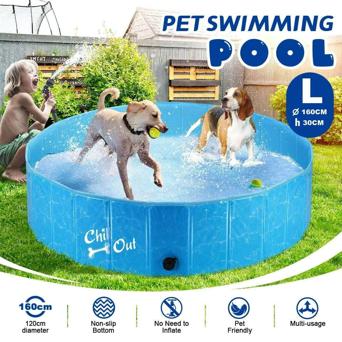 AFP  Portable Foldable Dog Puppy Swimming Paddling Pool Washing Bath Tub L Size for Cat Pet Children