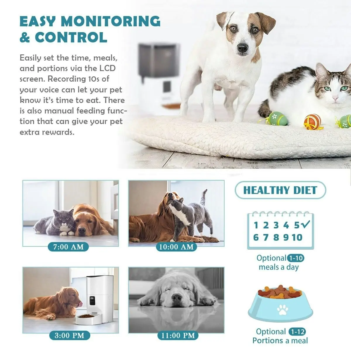 Pet Scene 9L Automatic Pet Feeder Wi-Fi Smart Cat Dog Feeder with App Remote Control