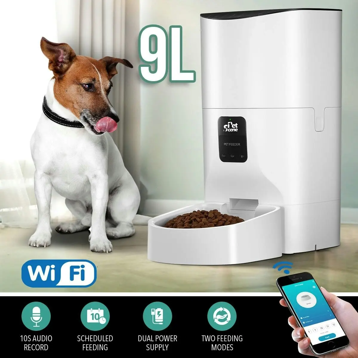 Pet Scene 9L Automatic Pet Feeder Wi-Fi Smart Cat Dog Feeder with App Remote Control