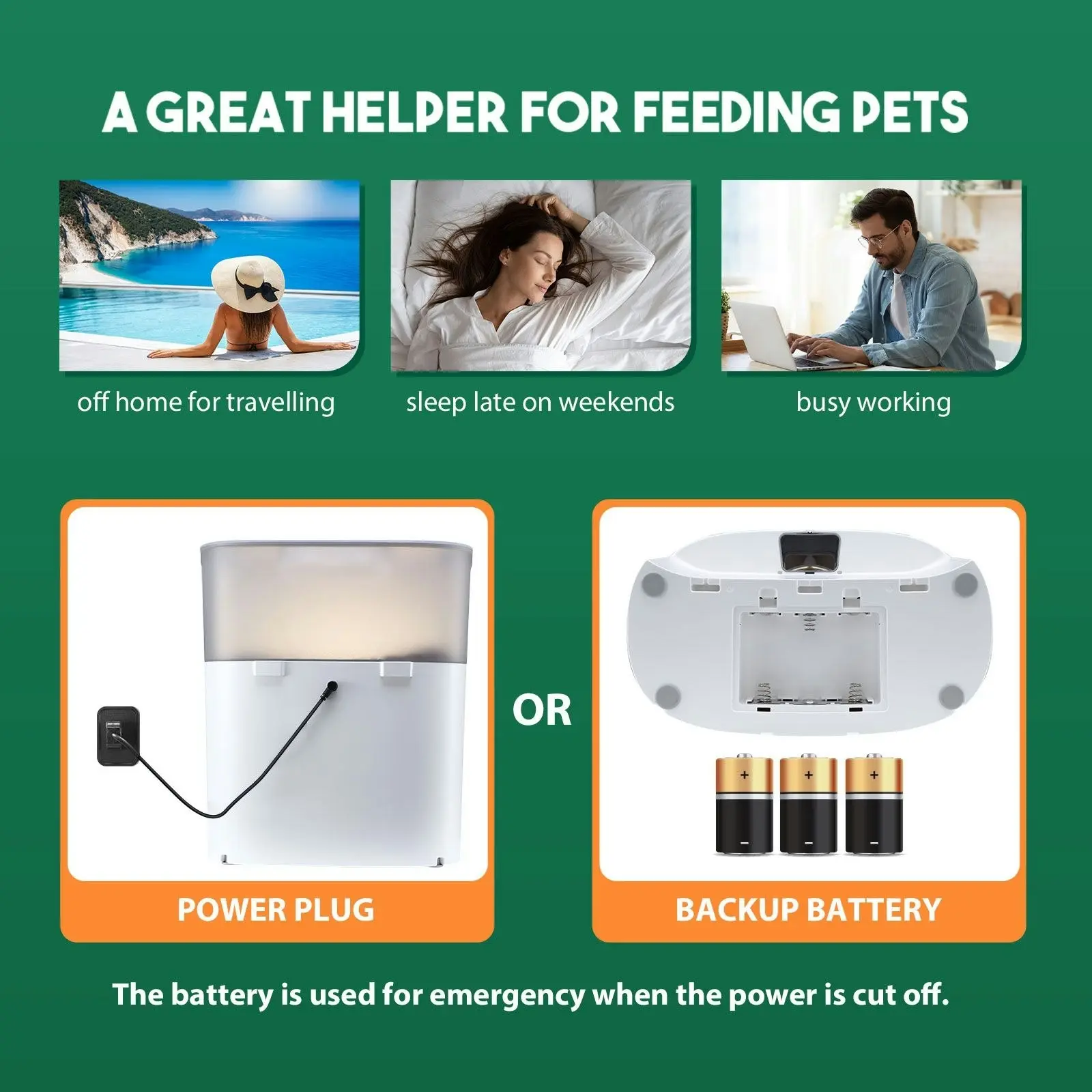 Pet Scene Auto Pet Cat Feeder Dog Automatic Dual Bowls Timed Food Dispenser 6L with Voice Recorder Petscene White