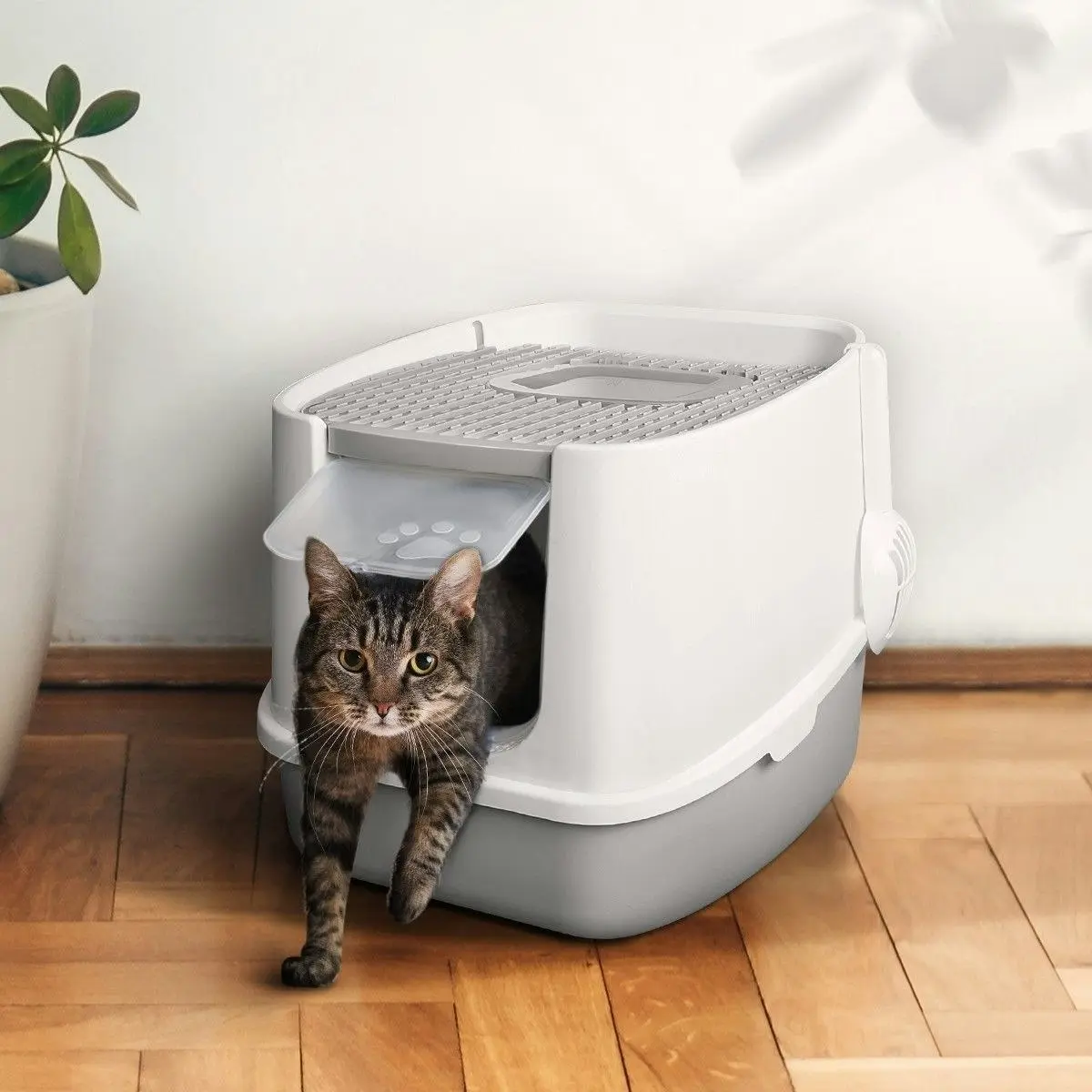 Pet Scene Cat Litter Box House Tray Large Fully Enclosed Hooded Kitty Toilet Furniture Pet Training