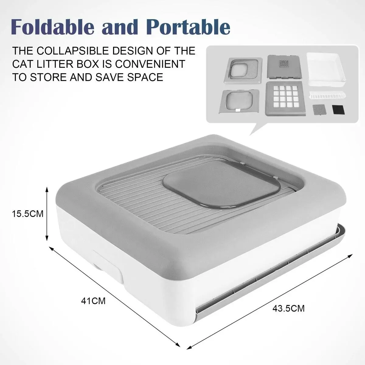 Pet Scene Cat Litter Tray Box Kitty Covered Hooded Enclosed Large Pet Toilet Top Entry Furniture Foldable Gray