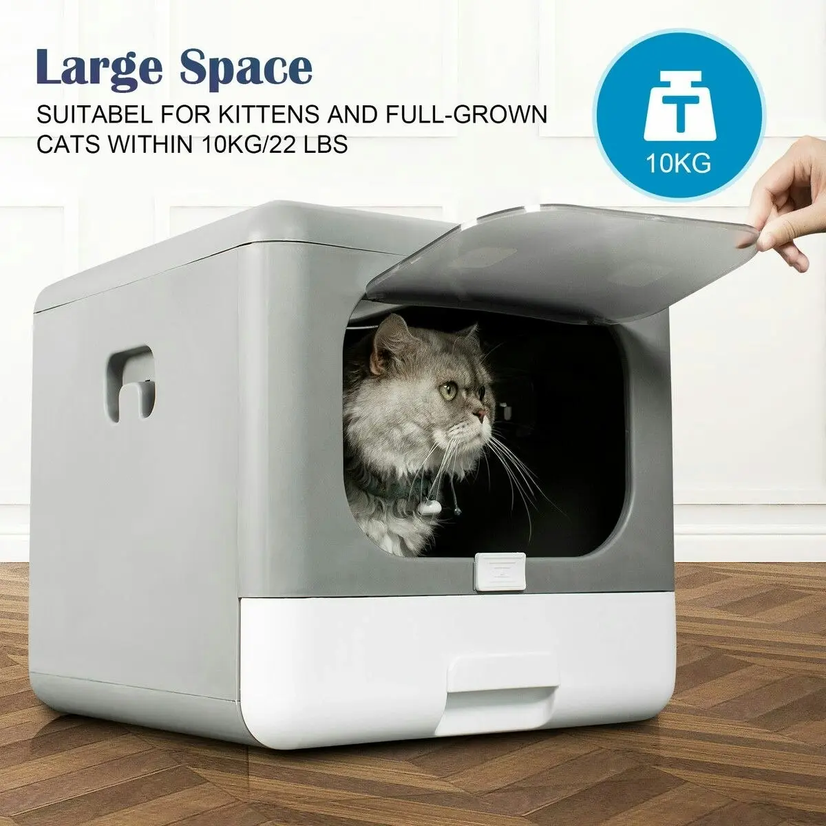 Pet Scene Cat Litter Tray Box Kitty Covered Hooded Enclosed Large Pet Toilet Top Entry Furniture Foldable Gray