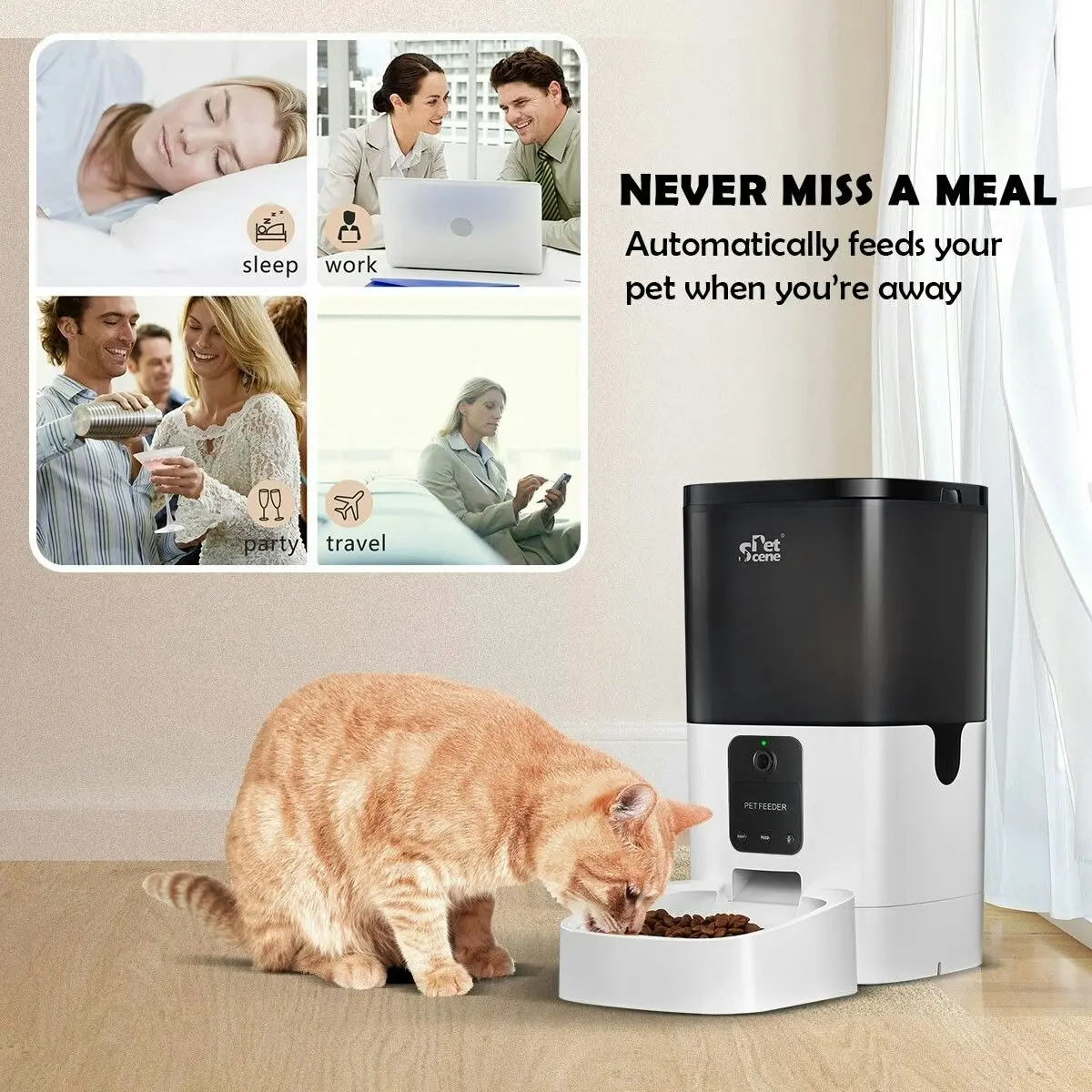 Pet Scene 6L Automatic Pet Feeder Auto Dog Cat Feeder with 1080HD Camera App Control and Night Vision