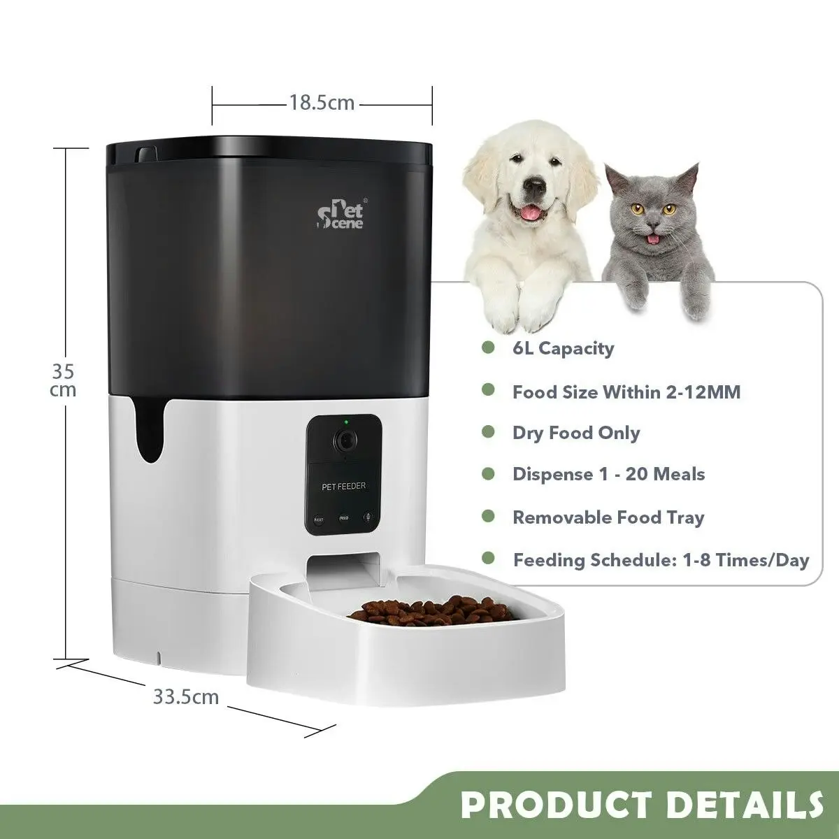 Pet Scene 6L Automatic Pet Feeder Auto Dog Cat Feeder with 1080HD Camera App Control and Night Vision