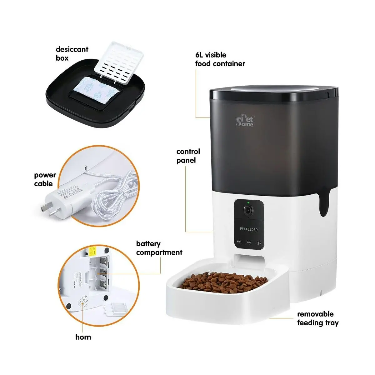 Pet Scene 6L Automatic Pet Feeder Auto Dog Cat Feeder with 1080HD Camera App Control and Night Vision