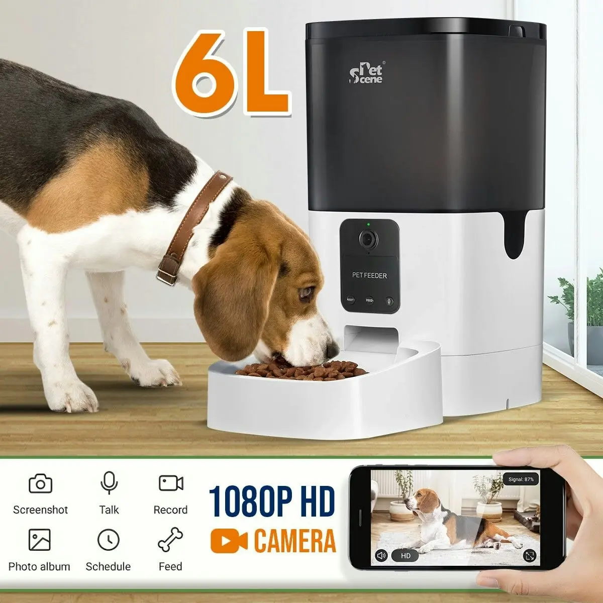 Pet Scene 6L Automatic Pet Feeder Auto Dog Cat Feeder with 1080HD Camera App Control and Night Vision