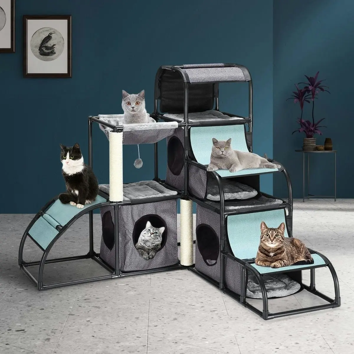 Pet Scene Cat Tower Tree Scratching Posts Climbing Condo Gym Pet House Hammock Toys Furniture Activity Centre Kit Multi-Level