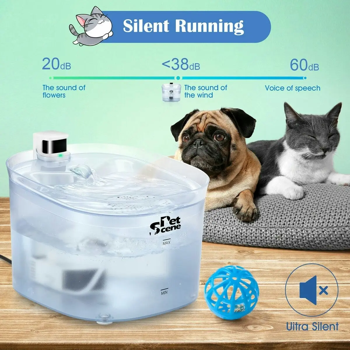 Pet Scene 2.5L Automatic Cat Water Fountain Smart Pet Drinking Dispenser Feeder Bowl with Infrared Sensored