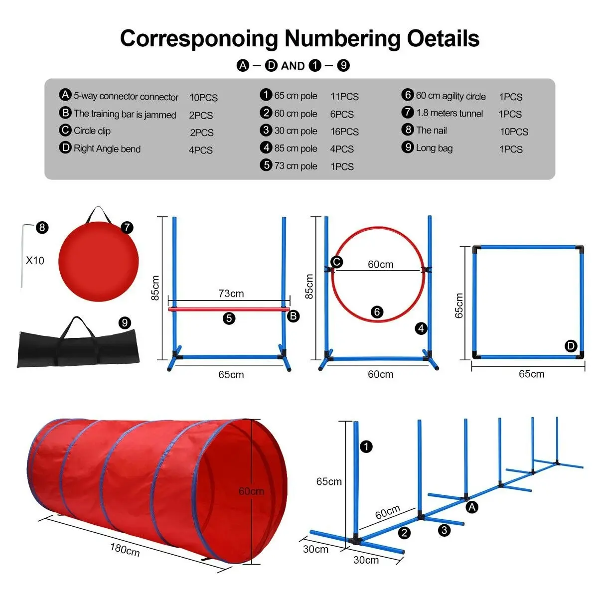 Pet Scene Petscene Dog Agility Equipment 5PC Set Obstacle Course Pet Training Kit Supplies Jump Hurdle Tunnel Poles Pause Box Carrying Bags