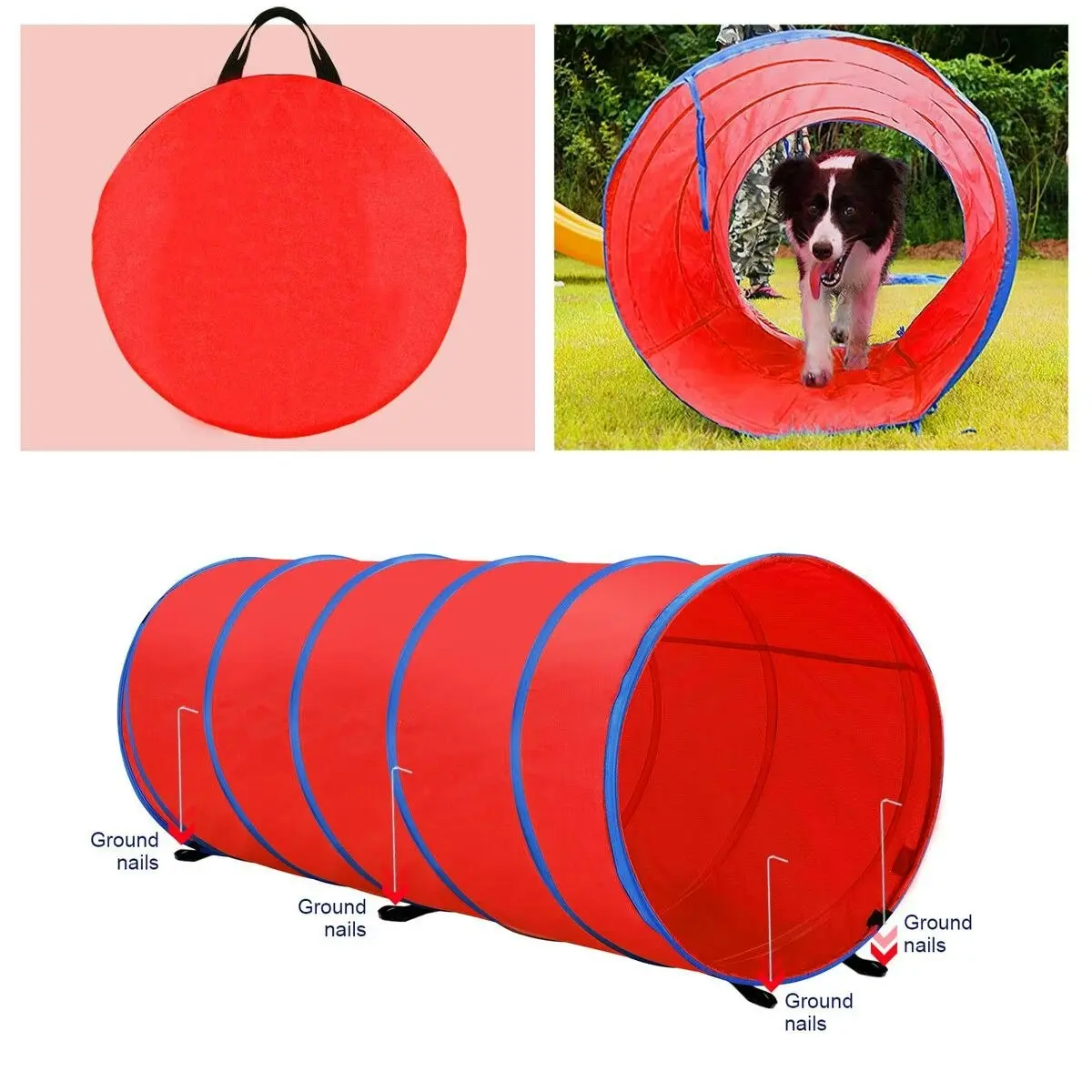 Pet Scene Petscene Dog Agility Equipment 5PC Set Obstacle Course Pet Training Kit Supplies Jump Hurdle Tunnel Poles Pause Box Carrying Bags