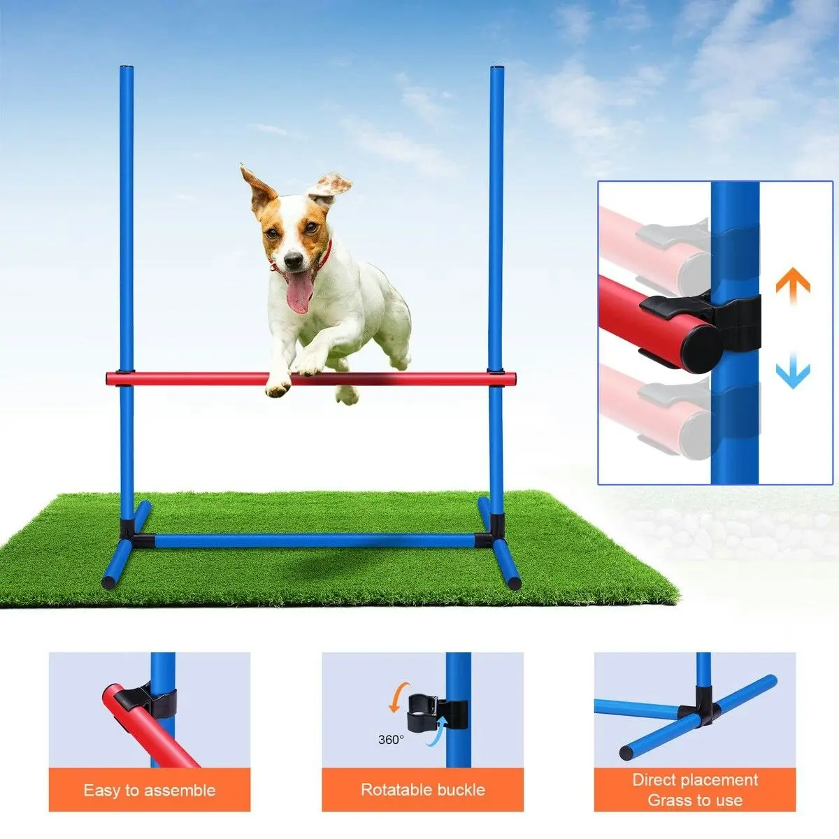 Pet Scene Petscene Dog Agility Equipment 5PC Set Obstacle Course Pet Training Kit Supplies Jump Hurdle Tunnel Poles Pause Box Carrying Bags