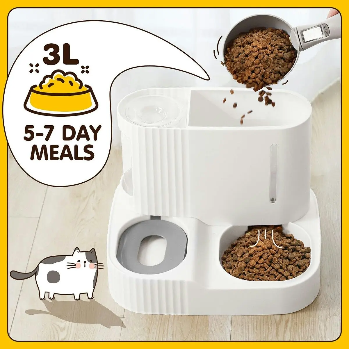 Pet Scene 2 IN 1 Pet Automatic Feeder Cats Food Bowl Dog Water Dispenser Gravity Fed for Small Large Pets