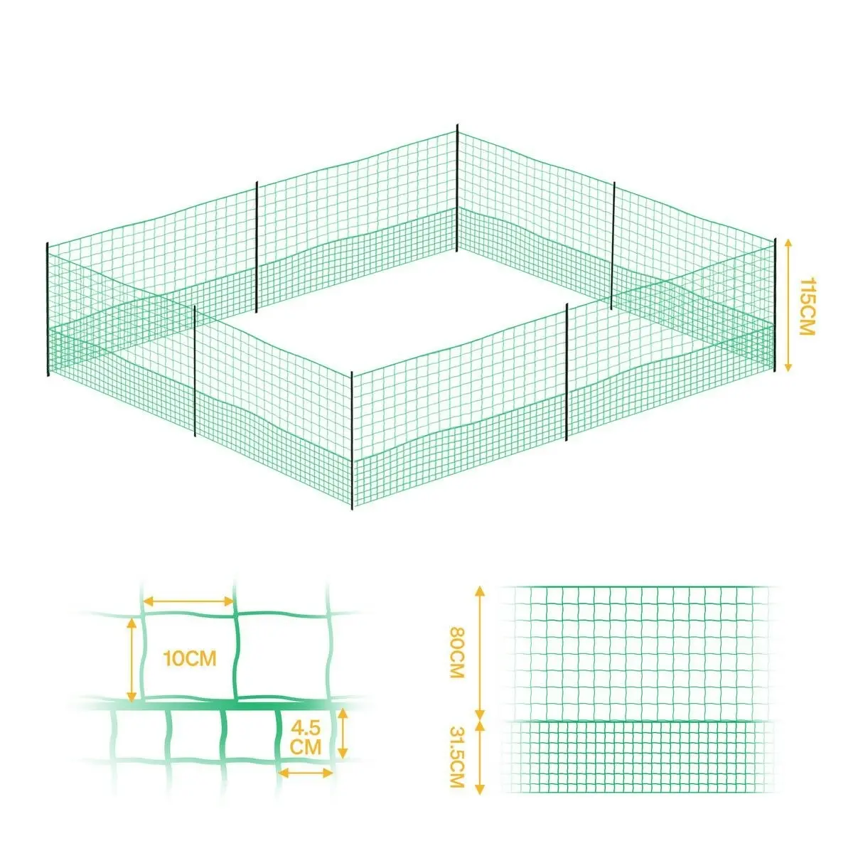 Pet Scene Chicken Fence Poultry Coop Runs Pen Farm Mesh Cage Net Habitat Safe House Turkey Breeding 1.15m x 25m