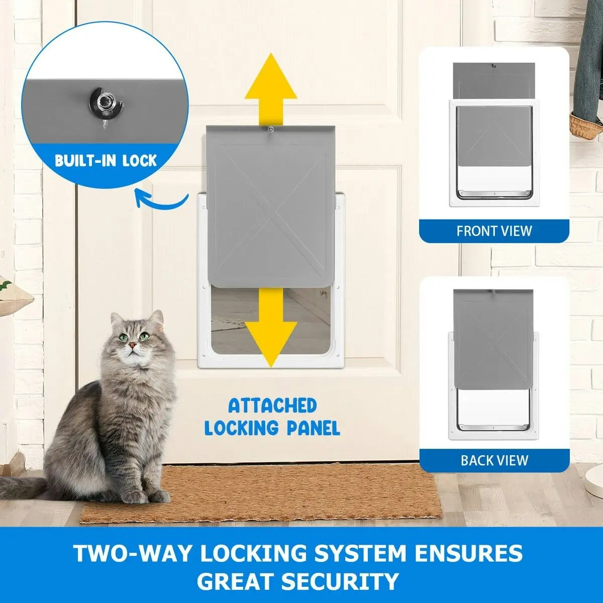 Pet Scene Pet Dog Cat Door Flap Medium 2-Way Locking Safe Brushy Security Wall Metal Slide-in Lockable Panel