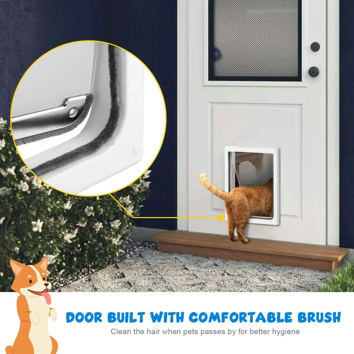 Pet Scene Pet Dog Cat Door Flap Medium 2-Way Locking Safe Brushy Security Wall Metal Slide-in Lockable Panel