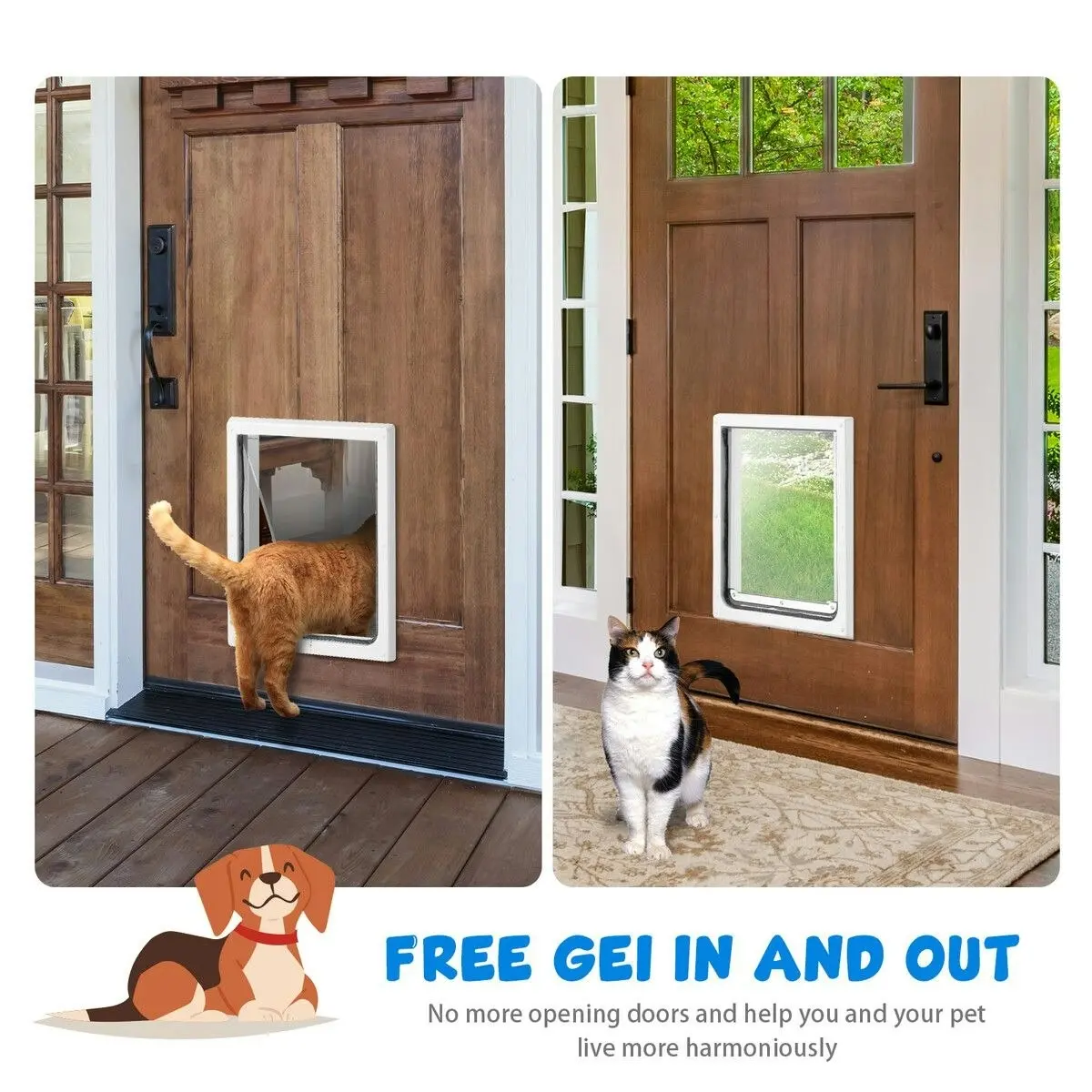 Pet Scene Pet Dog Cat Door Flap Medium 2-Way Locking Safe Brushy Security Wall Metal Slide-in Lockable Panel