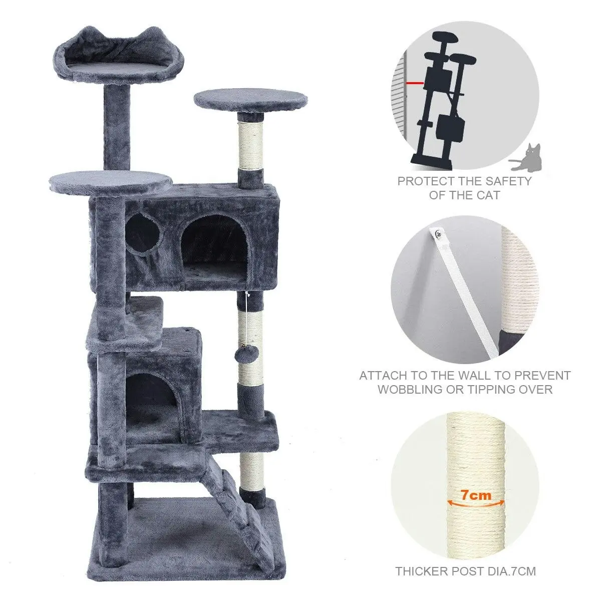 Pet Scene Cat Tower Tree House Scratching Post Multi-level Scratcher Gym 130cm Tall with Condos Hanging Toys