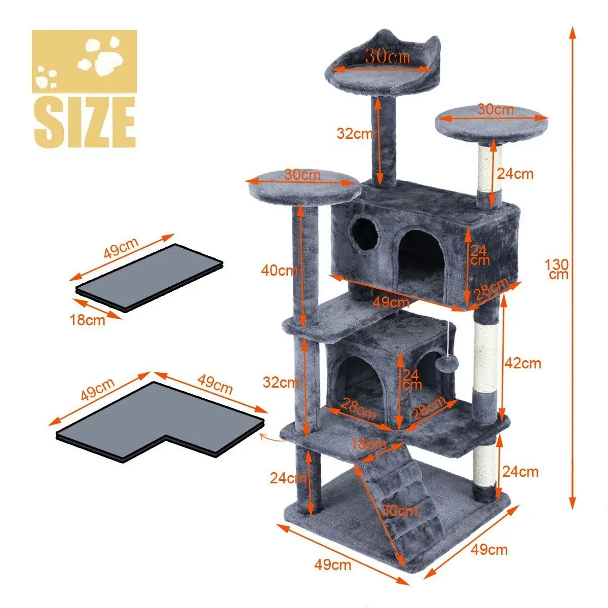 Pet Scene Cat Tower Tree House Scratching Post Multi-level Scratcher Gym 130cm Tall with Condos Hanging Toys