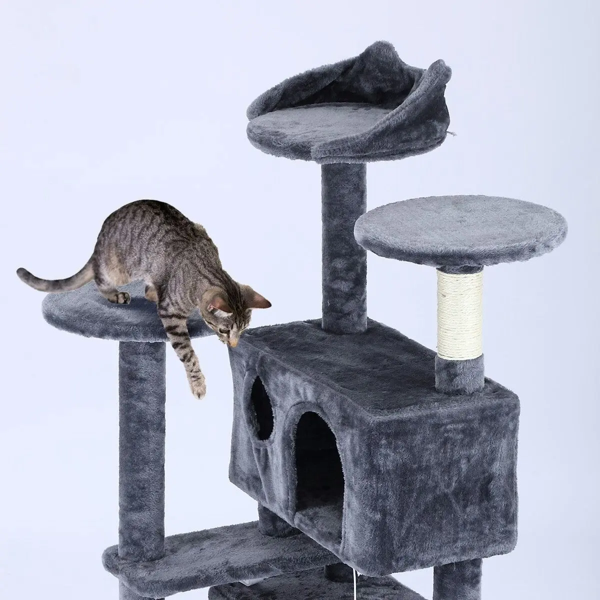 Pet Scene Cat Tower Tree House Scratching Post Multi-level Scratcher Gym 130cm Tall with Condos Hanging Toys