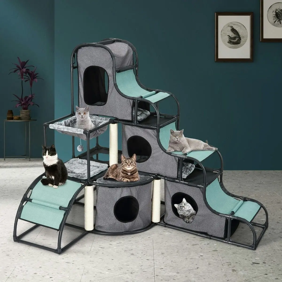 Pet Scene Cat Tower Scratching Post Climbing Tree Furniture Scratcher Pet Gym Condo House Activity Centre Nest Hammock Toys Kit Multi-Tier