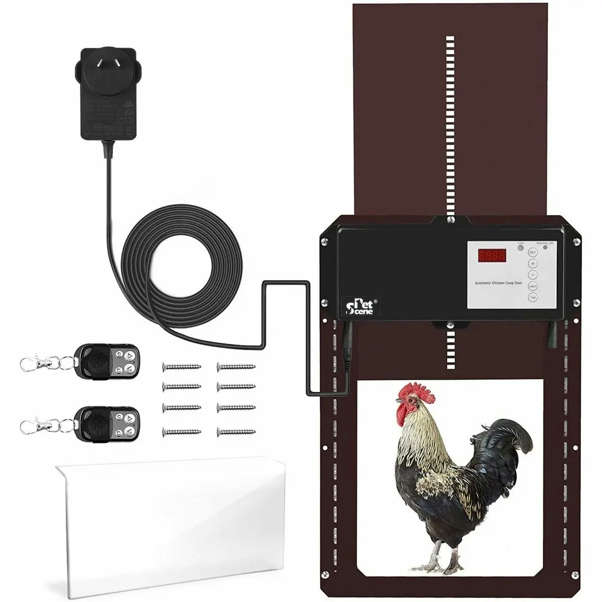 Pet Scene Petscene Automatic Chicken Coop Door Opener Kit LED Lights Timer Light Sensor Remote Waterproof