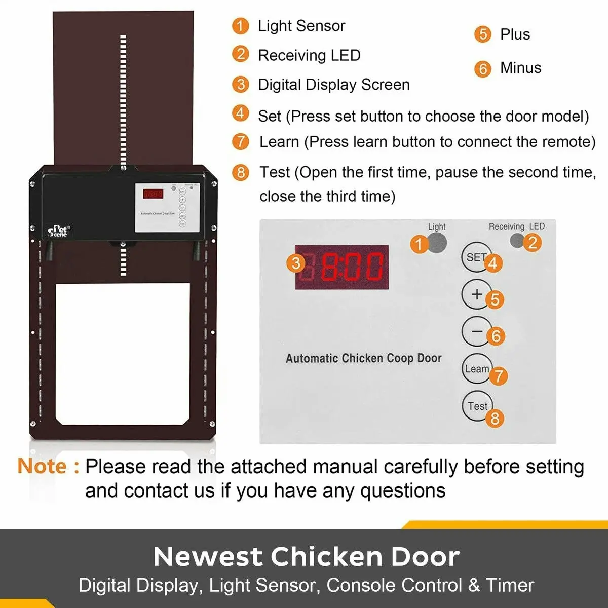 Pet Scene Petscene Automatic Chicken Coop Door Opener Kit LED Lights Timer Light Sensor Remote Waterproof