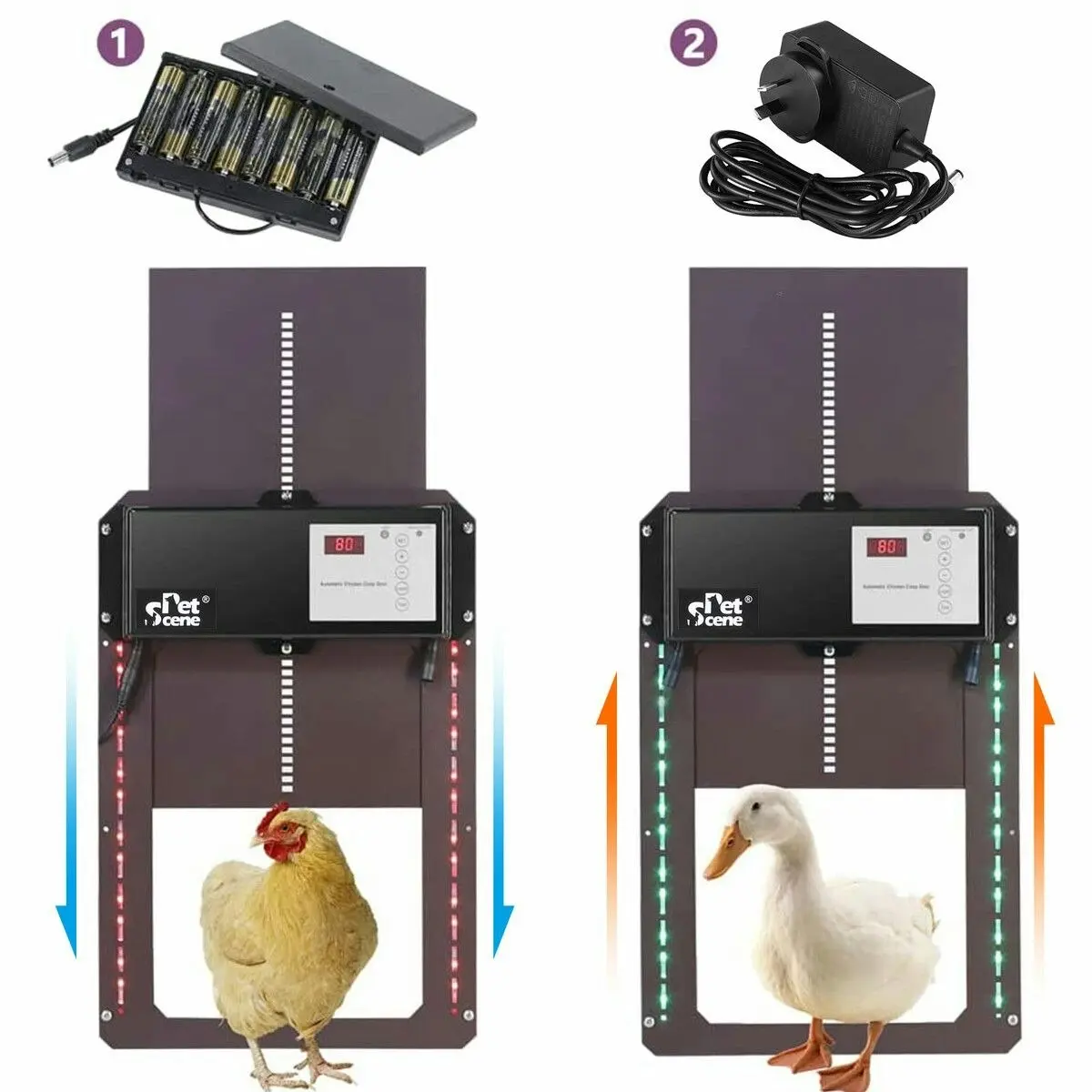 Pet Scene Petscene Automatic Chicken Coop Door Opener Kit LED Lights Timer Light Sensor Remote Waterproof