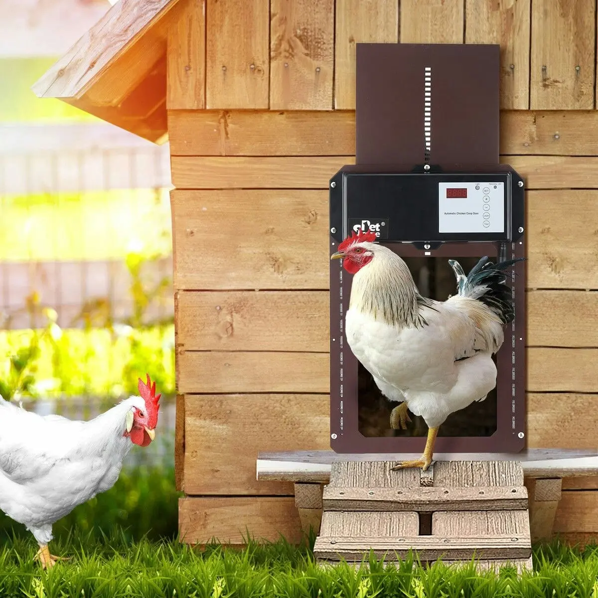 Pet Scene Petscene Automatic Chicken Coop Door Opener Kit LED Lights Timer Light Sensor Remote Waterproof