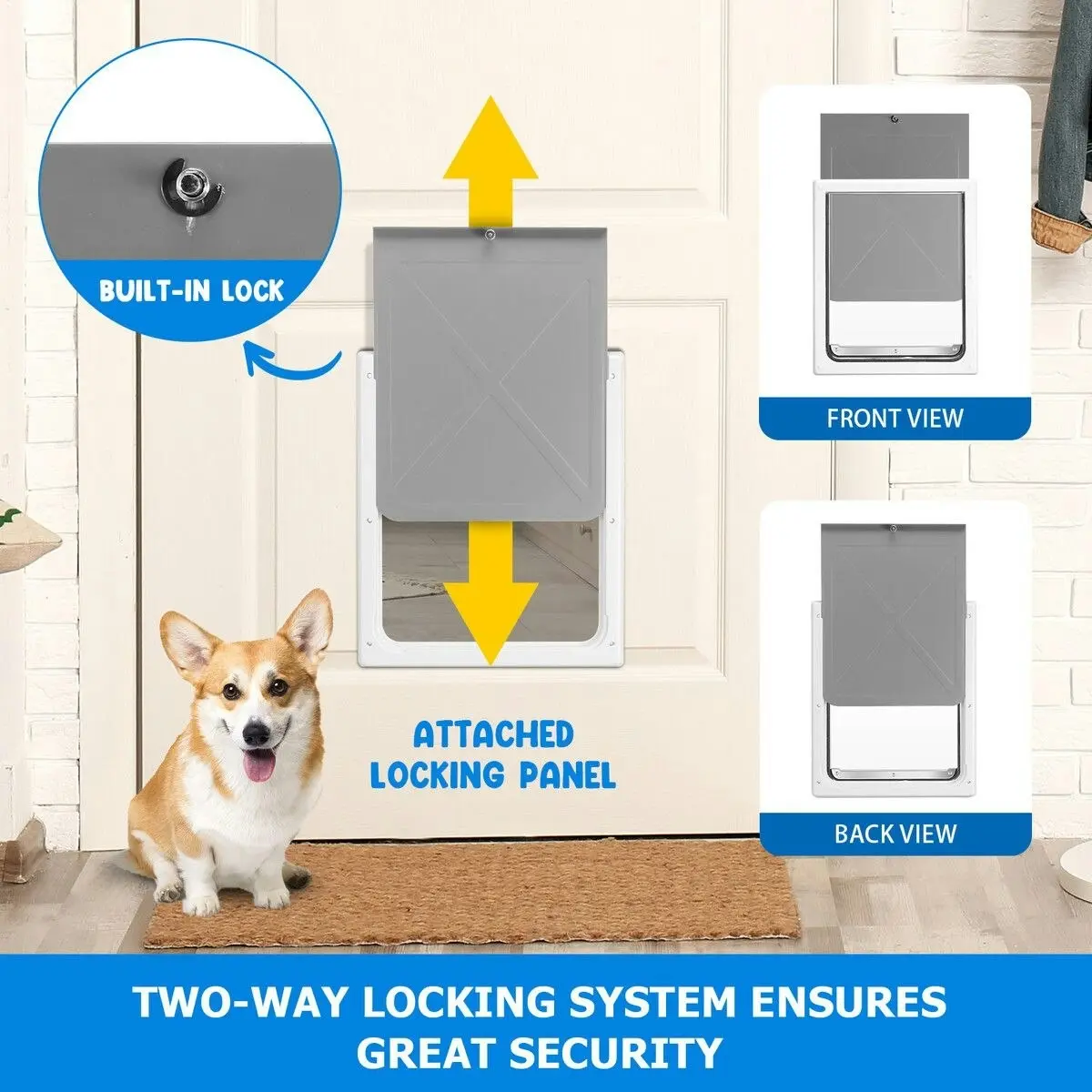 Pet Scene Pet Dog Cat Door Flap Large 2-Way Locking Safe Brushy Security Wall Metal Slide-in Lockable Panel