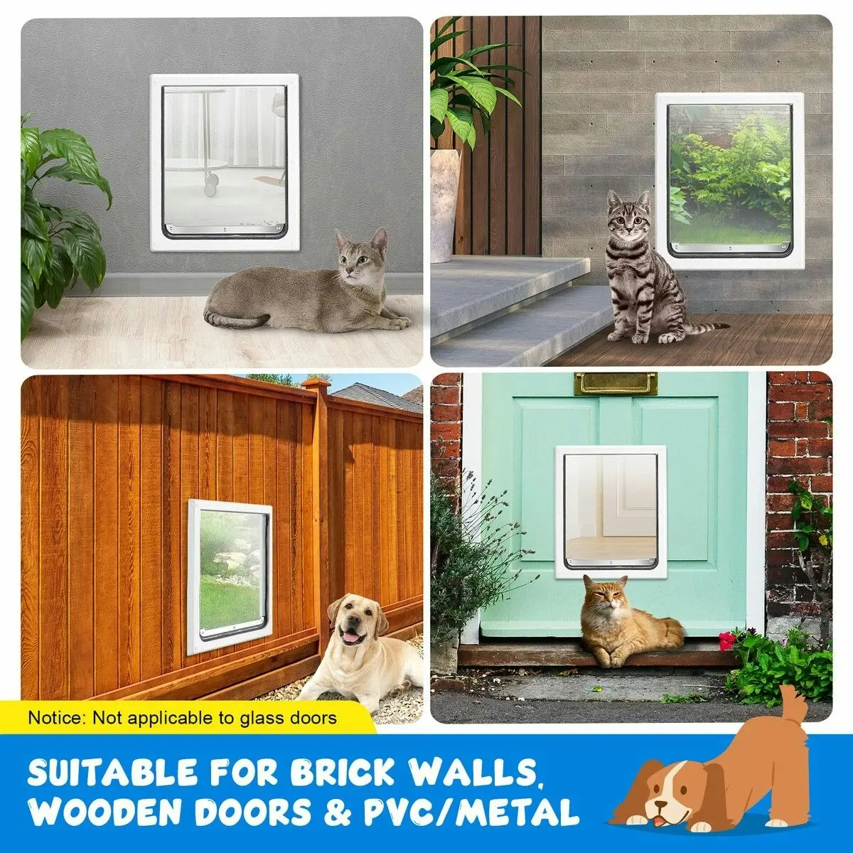 Pet Scene Pet Dog Cat Door Flap Large 2-Way Locking Safe Brushy Security Wall Metal Slide-in Lockable Panel