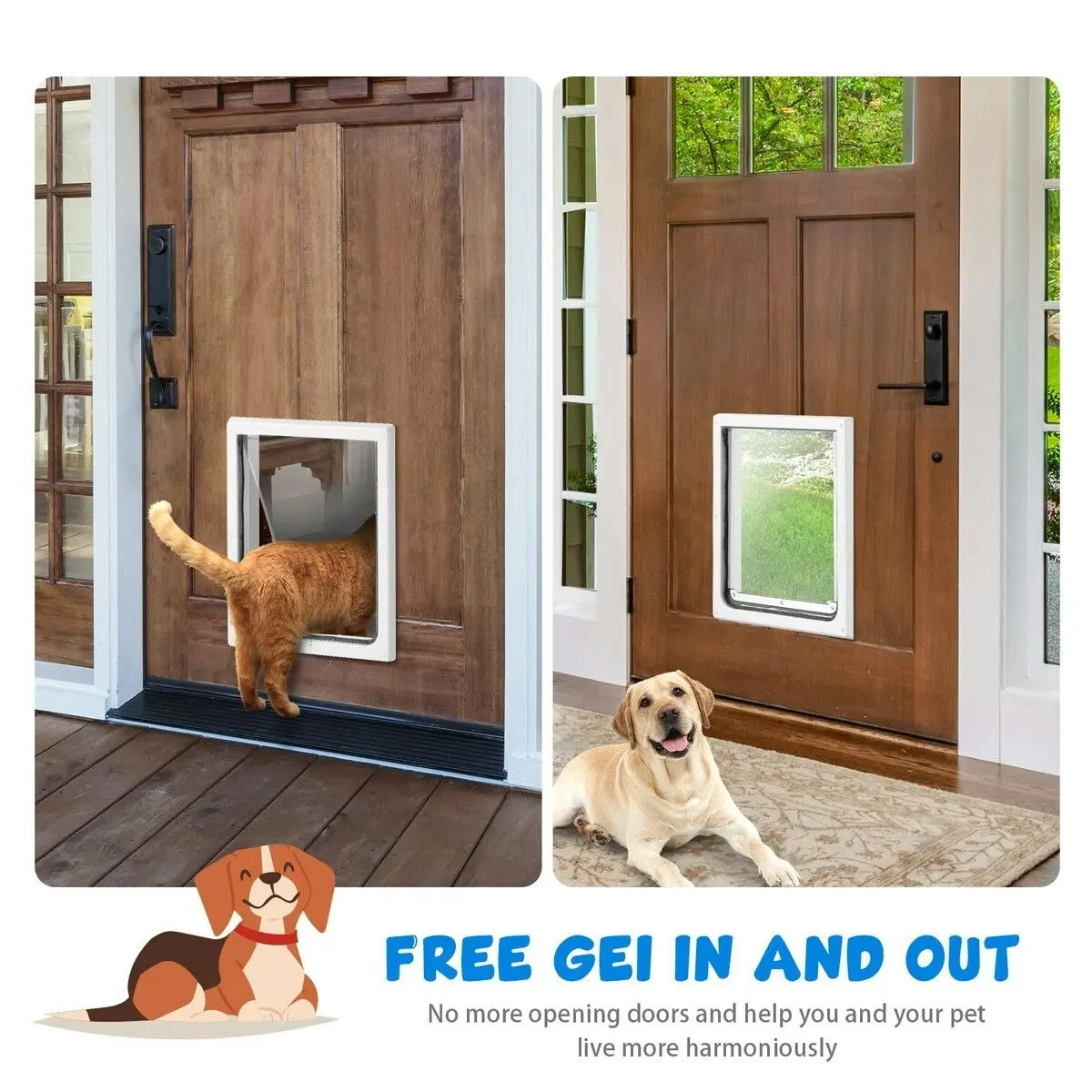 Pet Scene Pet Dog Cat Door Flap Large 2-Way Locking Safe Brushy Security Wall Metal Slide-in Lockable Panel