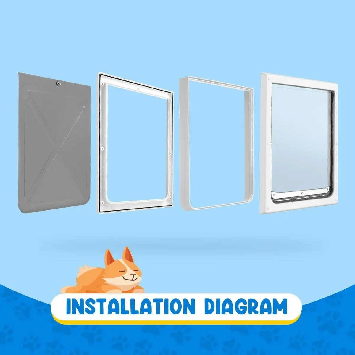 Pet Scene Pet Dog Cat Door Flap Large 2-Way Locking Safe Brushy Security Wall Metal Slide-in Lockable Panel