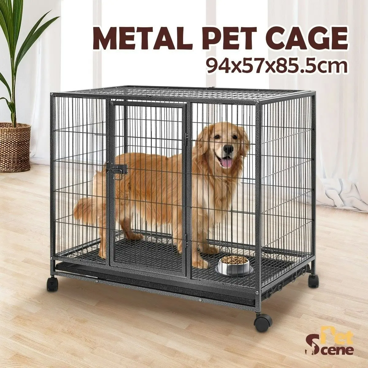 Pet Scene Dog Crate Doggy Playpen Puppy Kennel Pet Cat Rabbit House Metal Heavy Duty Wheels Tray 36 Inch