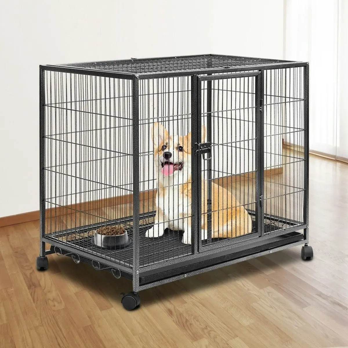 Pet Scene Dog Crate Doggy Playpen Puppy Kennel Pet Cat Rabbit House Metal Heavy Duty Wheels Tray 36 Inch