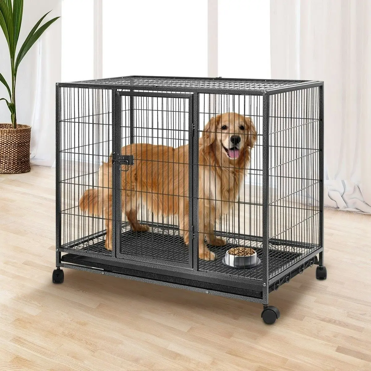 Pet Scene Dog Crate Doggy Playpen Puppy Kennel Pet Cat Rabbit House Metal Heavy Duty Wheels Tray 36 Inch