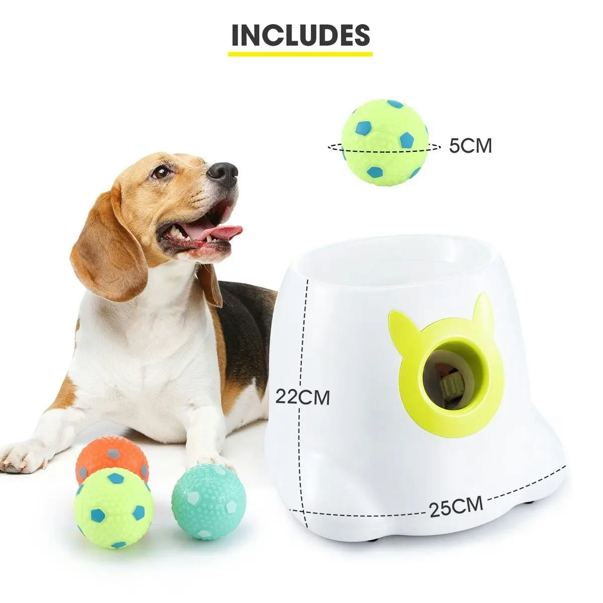 Pet Scene Dog Ball Launcher Automatic Thrower Fetch Throwing Machine Adjustable Distance 3 Coloured Silicone Balls Waterproof Dirt Resistant Petscene