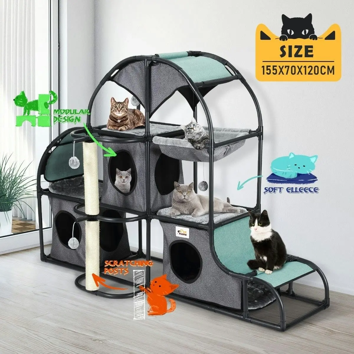 Pet Scene Cat Scratching Post Tower Tree Scratcher Climbing Furniture Pet Condo Gym House Hammock Nest Toys Activity Centre Multi-Tier