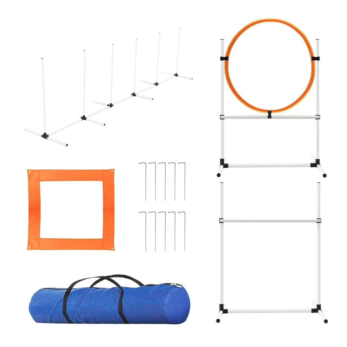 Pet Scene 5PCS Dog Agility Equipment Set Pet Obstacle Course Hurdle Jump Training Exercise Supplies Toys Sports High Hoop Weave Pole Pause Box with Bag