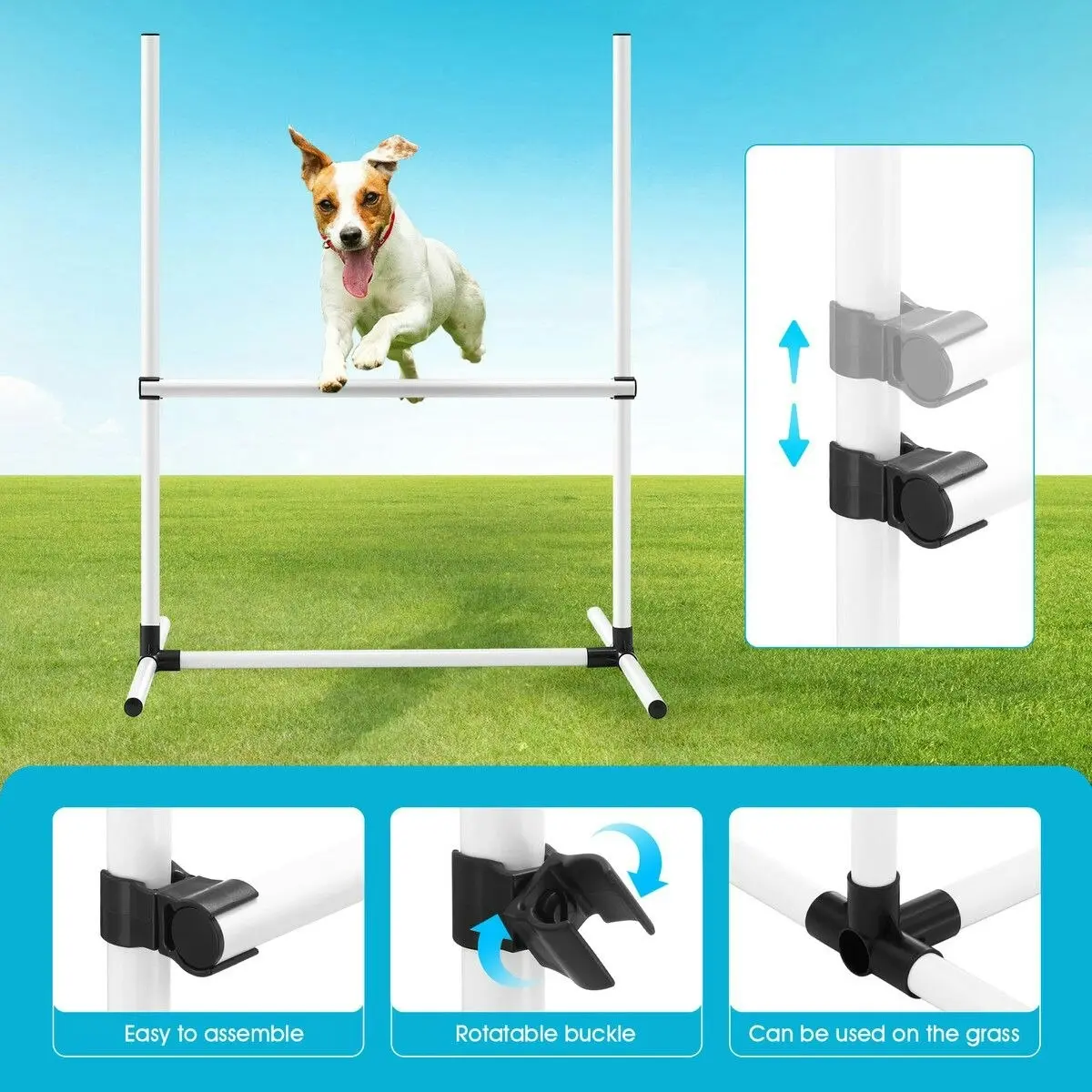 Pet Scene 5PCS Dog Agility Equipment Set Pet Obstacle Course Hurdle Jump Training Exercise Supplies Toys Sports High Hoop Weave Pole Pause Box with Bag